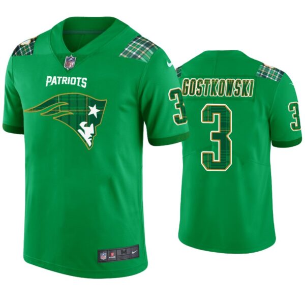 New England Patriots #3 Stephen Gostkowski Jersey St. Patricks Day Kelly Green Lucky Men
