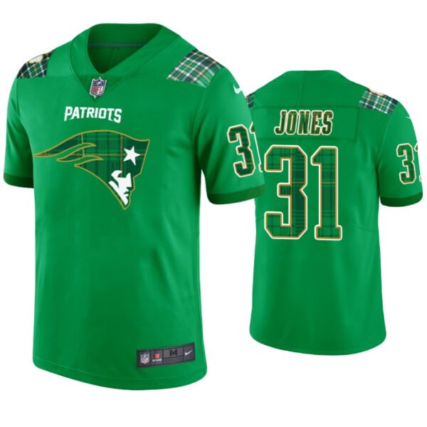 New England Patriots #31 Jonathan Jones Jersey St. Patricks Day Kelly Green Lucky Men