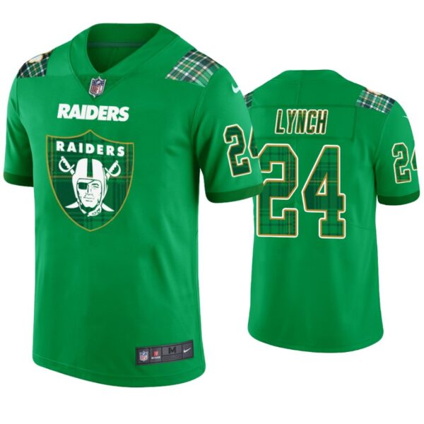 Oakland Raiders #24 Marshawn Lynch Jersey St. Patricks Day Kelly Green Lucky Men