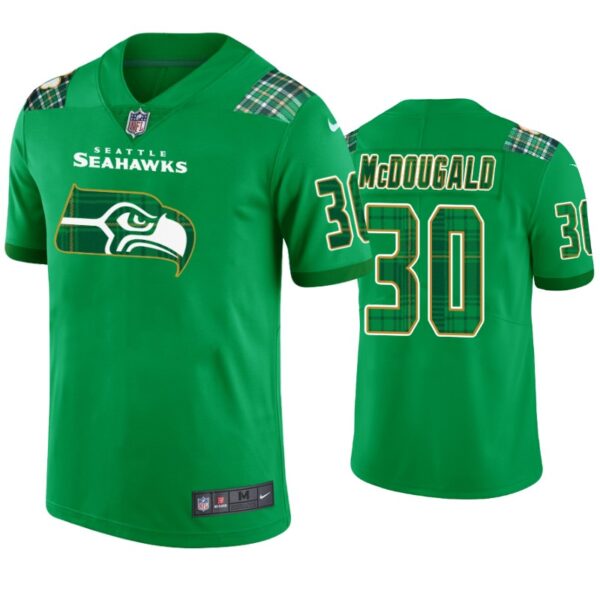 Brad McDougald Seattle Seahawks #30 Jersey St. Patricks Day Kelly Green Lucky Men