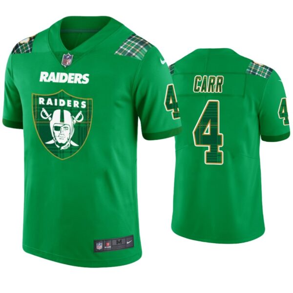 Oakland Raiders #4 Derek Carr Jersey St. Patricks Day Kelly Green Lucky Men