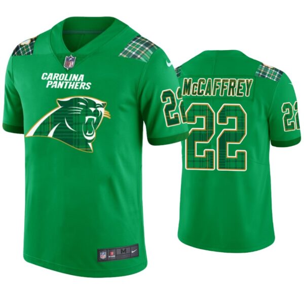 Carolina Panthers #22 Christian McCaffrey Kelly Green St. Patricks Day Jersey Men