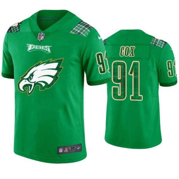 Philadelphia Eagles #91 Fletcher Cox Jersey St. Patricks Day Kelly Green Lucky Men