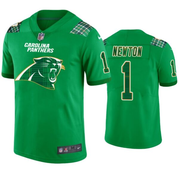 Carolina Panthers #1 Cam Newton Kelly Green St. Patricks Day Jersey Men