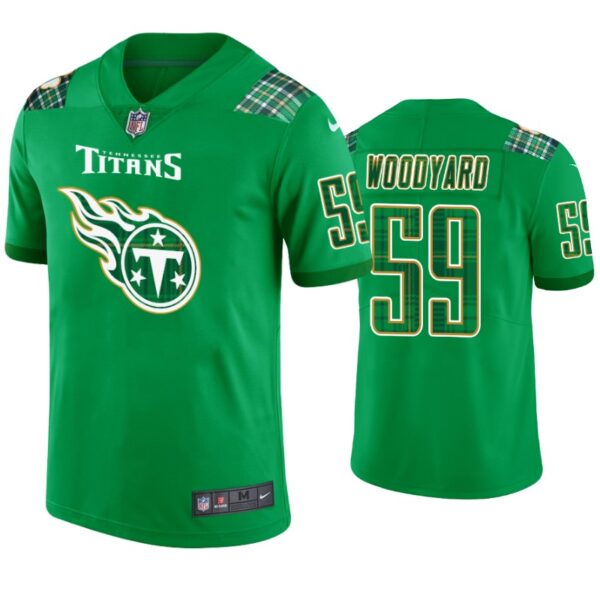 St. Patricks Day Tennessee Titans #59 Wesley Woodyard Jersey Kelly Green Men