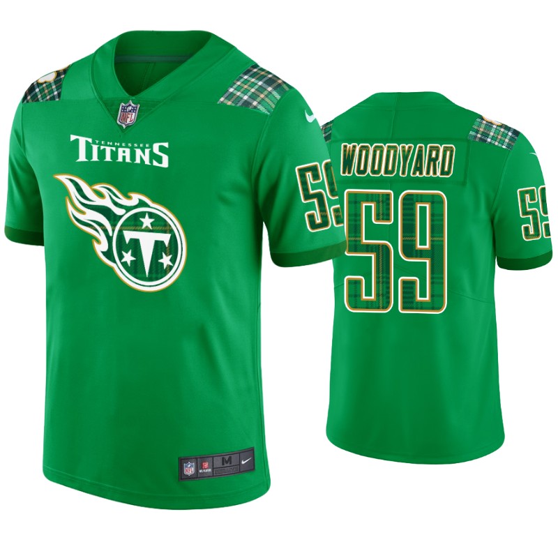 St. Patricks Day Tennessee Titans #59 Wesley Woodyard Jersey Kelly Green Men