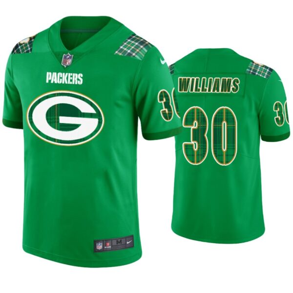 St. Patricks Day Green Bay Packers #30 Jamaal Williams Jersey Kelly Green Men