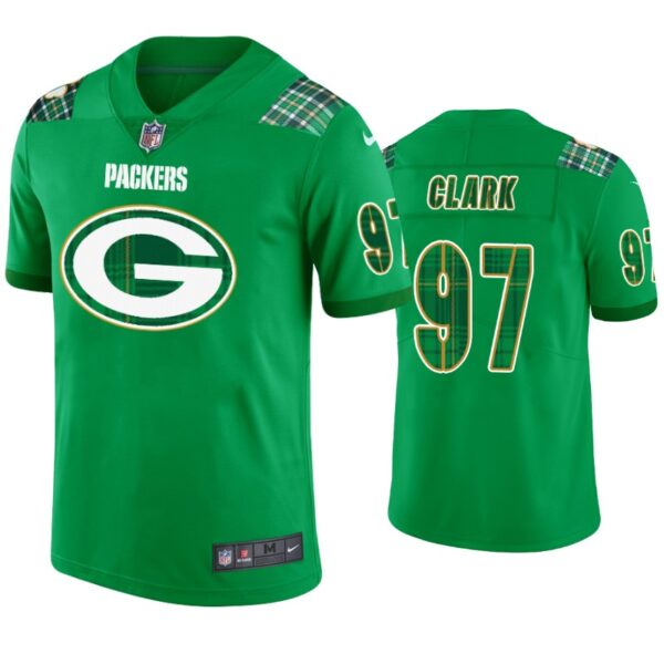 St. Patricks Day Green Bay Packers #97 Kenny Clark Jersey Kelly Green Men
