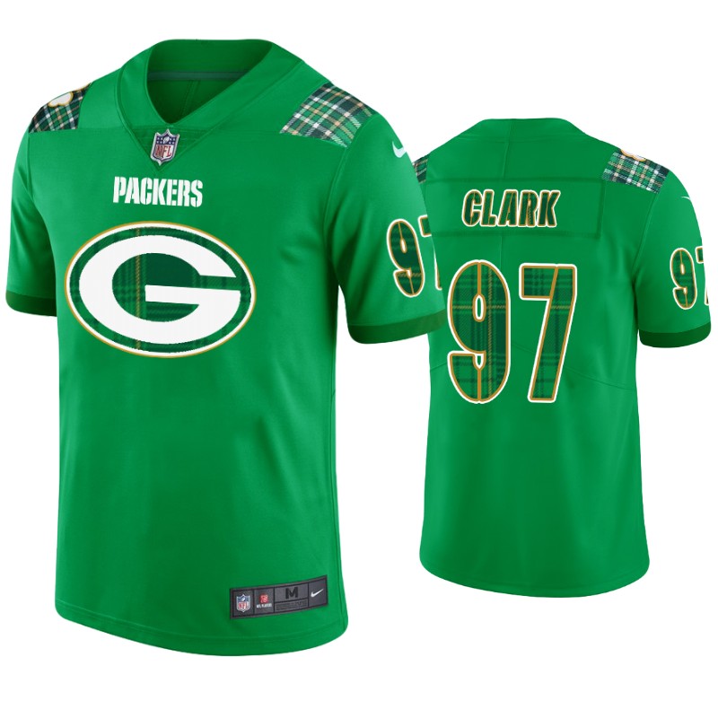St. Patricks Day Green Bay Packers #97 Kenny Clark Jersey Kelly Green Men