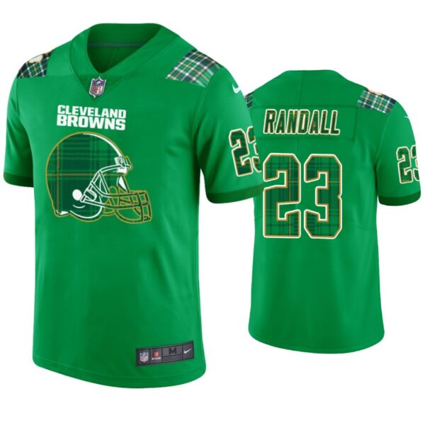 Damarious Randall Cleveland Browns #23 Jersey St. Patricks Day Kelly Green Lucky Men