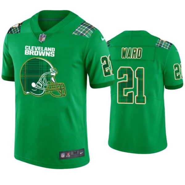 Denzel Ward Cleveland Browns #21 Jersey St. Patricks Day Kelly Green Lucky Men