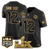#12 DARK SIDE Seattle Seahawks "Super Bowl LX & United States 250th Anniversary Patch" Gold Vapor Limited Jersey - All Stitched - Black Gold