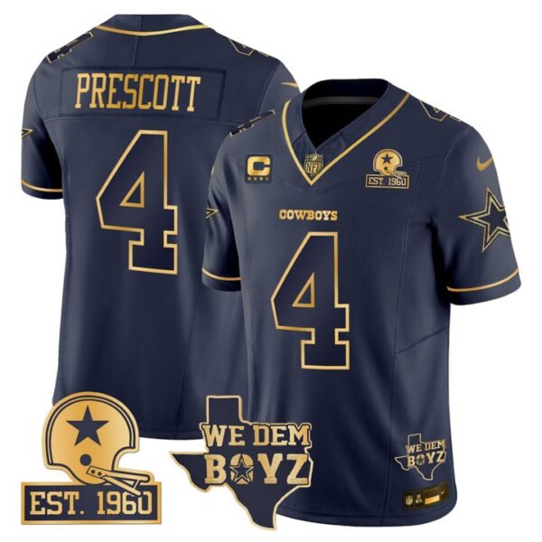 Dak Prescott #4 Dallas Cowboys Navy Gold Jersey - All Stitched