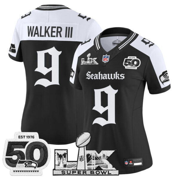WoSeattle Seahawks Walker III Super Bowl LX & 50th Patch" Vapor Limited Jersey - Gothic Edition - All Stitched - Alternate
