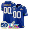 Seattle Seahawks "Super Bowl LX & 50th Patch" Gold Trim Vapor Limited Custom Jersey - All Stitched - Royal