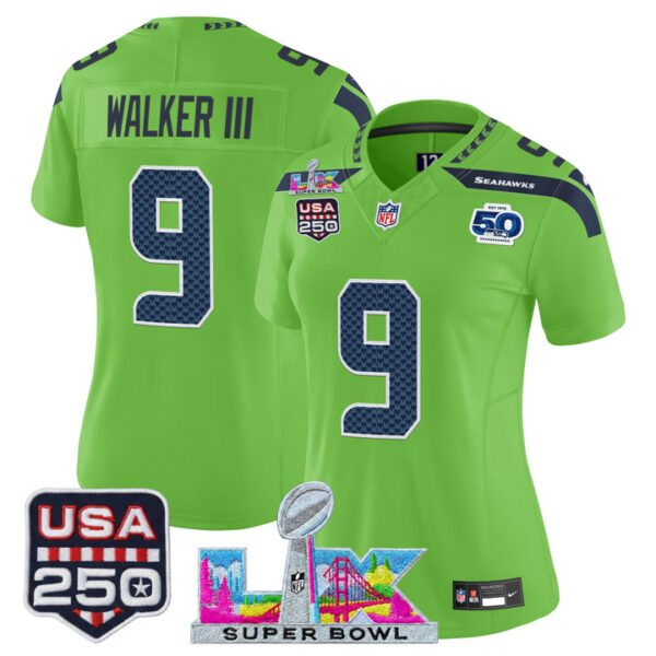 WoSeattle Seahawks Walker III "Super Bowl LX & United States 250th Anniversary Patch" Vapor Limited Jersey - All Stitched - Green