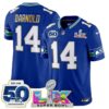 Seattle Seahawks Sam Darnold "Super Bowl LX & 50th Patch" Gold Trim Vapor Limited Jersey - All Stitched - Royal