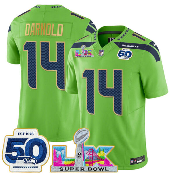 Seattle Seahawks Sam Darnold "Super Bowl LX & 50th Patch" Gold Trim Vapor Limited Jersey - All Stitched - Green