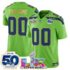 Seattle Seahawks "Super Bowl LX & 50th Patch" Gold Trim Vapor Limited Custom Jersey - All Stitched - Green