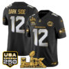 #12 DARK SIDE Seattle Seahawks "Super Bowl LX & United States 250th Anniversary Patch" Gold Vapor Limited Jersey - All Stitched - Black Limited