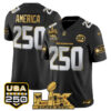 #250 America Seattle Seahawks "Super Bowl LX & United States 250th Anniversary Patch" Gold Vapor Limited Jersey - All Stitched - Black Limited