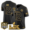 12th Fan Seattle Seahawks "Super Bowl LX & United States 250th Anniversary Patch" Gold Vapor Limited Jersey - All Stitched - Black Gold