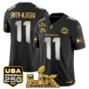Smith-Njigba Seattle Seahawks "Super Bowl LX & United States 250th Anniversary Patch" Gold Vapor Limited Jersey - All Stitched - Black Limited