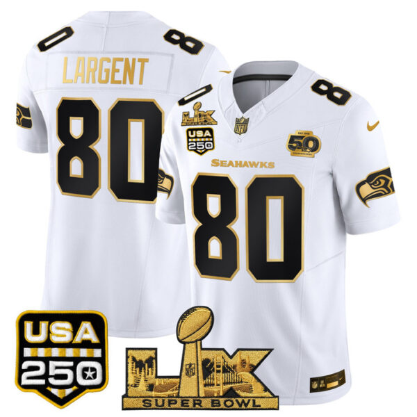 Steve Largent Seattle Seahawks "Super Bowl LX & United States 250th Anniversary Patch" Gold Vapor Limited Jersey - All Stitched - White Gold