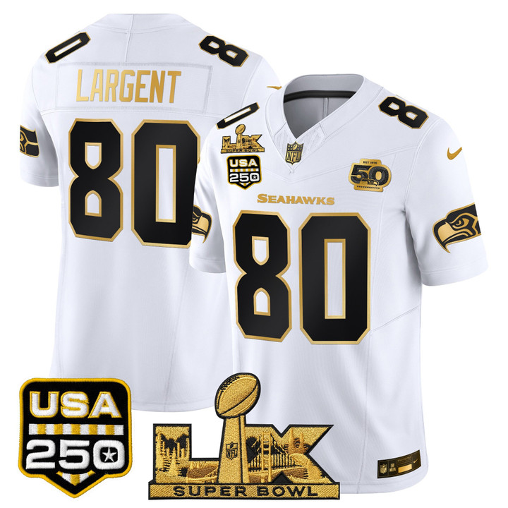 Steve Largent Seattle Seahawks "Super Bowl LX & United States 250th Anniversary Patch" Gold Vapor Limited Jersey - All Stitched - White Gold