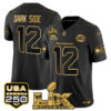 #12 DARK SIDE Seattle Seahawks "Super Bowl LX & United States 250th Anniversary Patch" Gold Vapor Limited Jersey - All Stitched - Black Gold