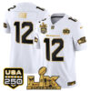 12th Fan Seattle Seahawks "Super Bowl LX & United States 250th Anniversary Patch" Gold Vapor Limited Jersey - All Stitched - White Gold
