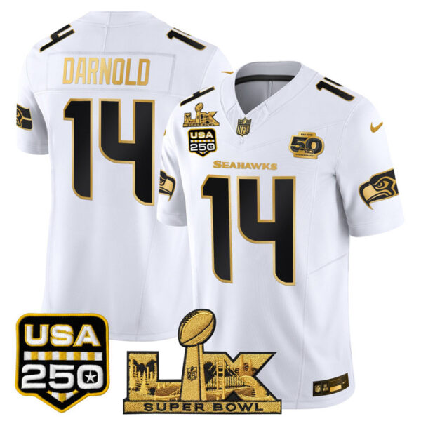 Sam Darnold Seattle Seahawks "Super Bowl LX & United States 250th Anniversary Patch" Gold Vapor Limited Jersey - All Stitched - White Gold