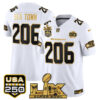 Sea Town 206 Seattle Seahawks "Super Bowl LX & United States 250th Anniversary Patch" Gold Vapor Limited Jersey - All Stitched - White Gold