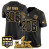 Sea Town 206 Seattle Seahawks "Super Bowl LX & United States 250th Anniversary Patch" Gold Vapor Limited Jersey - All Stitched - Black Gold