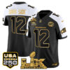 #12 DARK SIDE Seattle Seahawks "Super Bowl LX & United States 250th Anniversary Patch" Gold Vapor Limited Jersey - All Stitched - Black Alternate