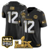 12th Fan Seattle Seahawks "Super Bowl LX & United States 250th Anniversary Patch" Gold Vapor Limited Jersey - All Stitched - Black Limited