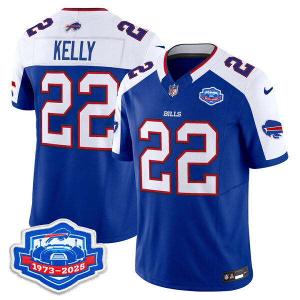 Jim Kelly Buffalo Bills 1973 - 2025 Farewell Season Patch Vapor Limited Jersey - All Stitched - Royal Alternate