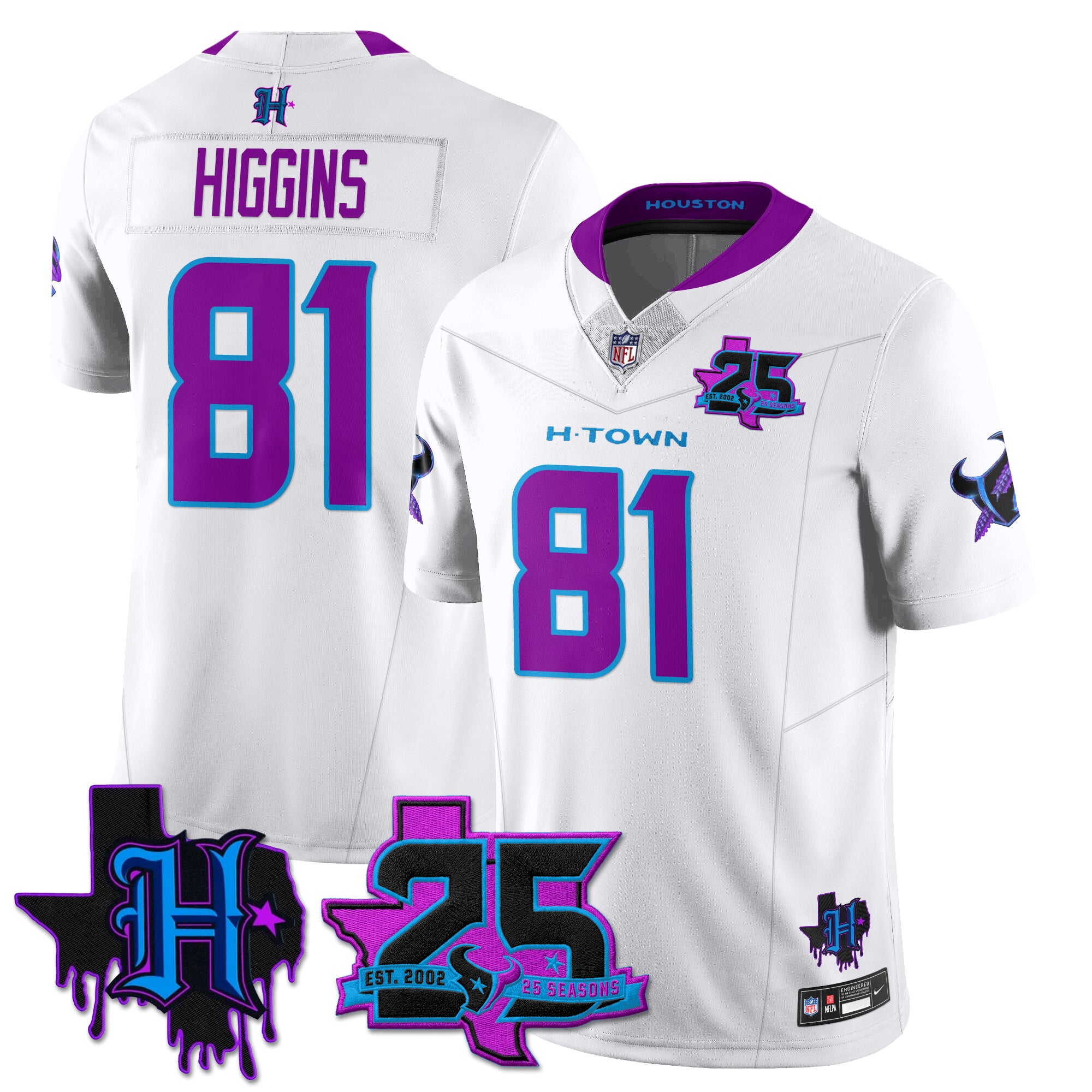 Houston Texans Jayden Higgins 25th Seasons in 2026 DJ Screw Vapor Limited Jersey - White
