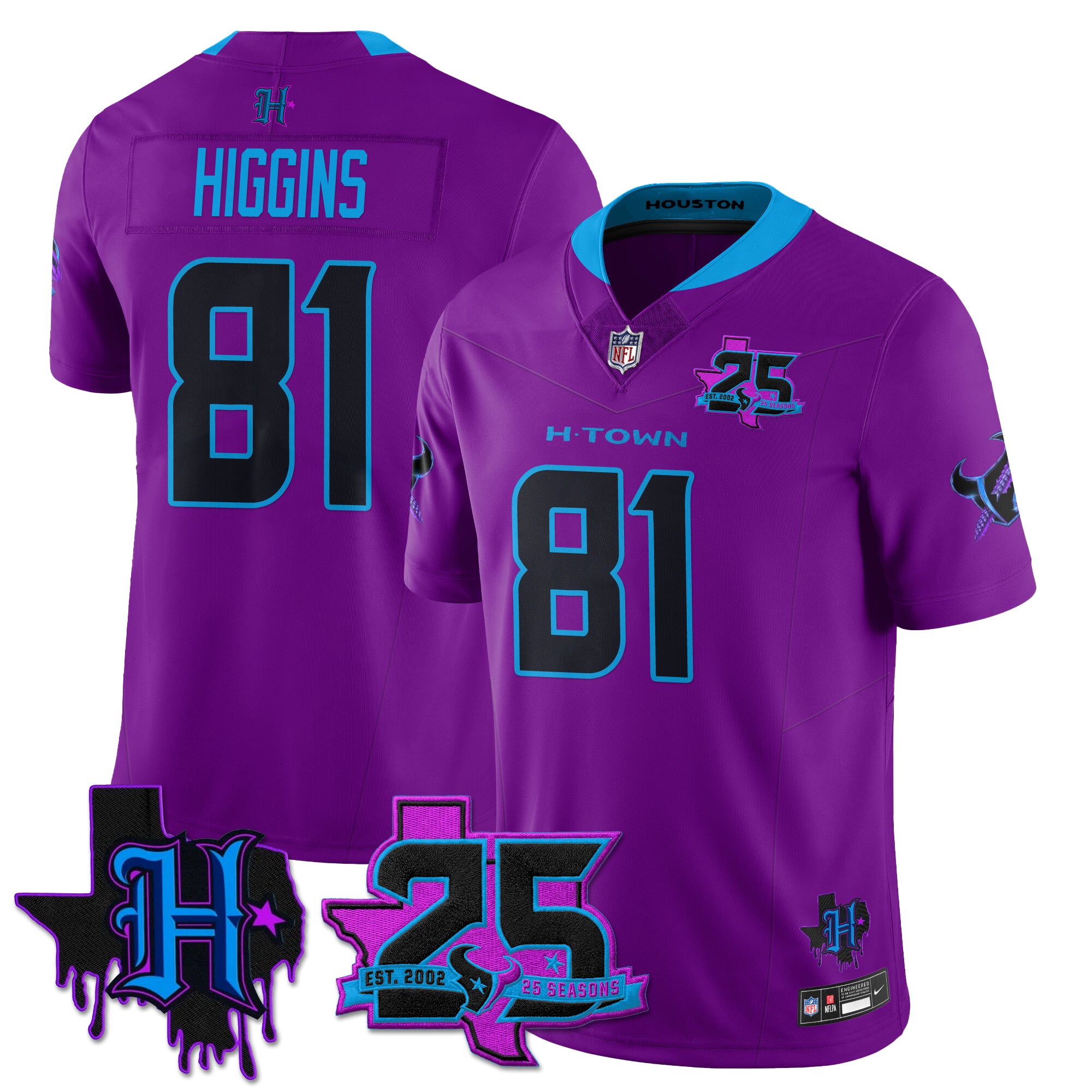 Houston Texans Jayden Higgins 25th Seasons in 2026 DJ Screw Vapor Limited Jersey - Purple