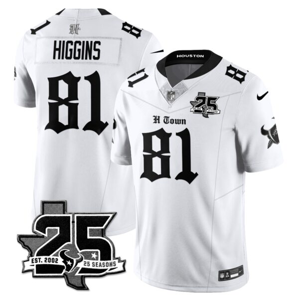 Houston Texans Jayden Higgins 25th Seasons in 2026 Gothic Vapor Gold Edition Limited Jersey - White