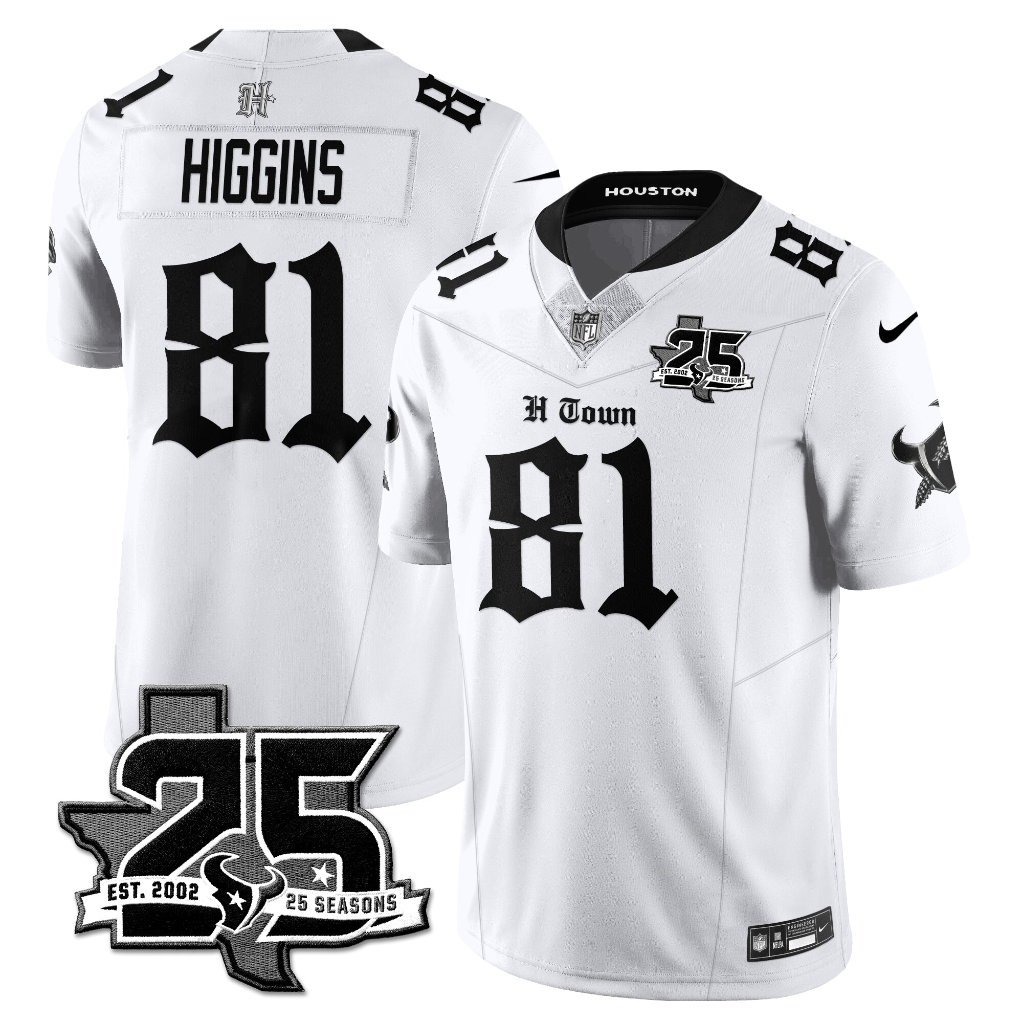 Houston Texans Jayden Higgins 25th Seasons in 2026 Gothic Vapor Gold Edition Limited Jersey - White