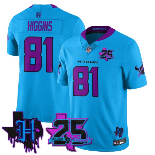 Houston Texans Jayden Higgins 25th Seasons in 2026 DJ Screw Vapor Limited Jersey - Blue