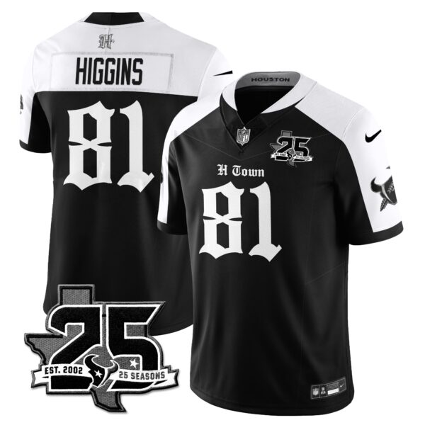 Houston Texans Jayden Higgins 25th Seasons in 2026 Gothic Vapor Gold Edition Limited Jersey - Alternate