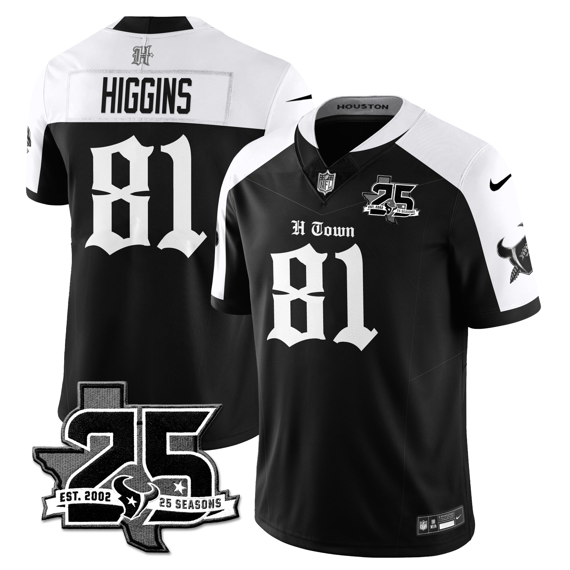 Houston Texans Jayden Higgins 25th Seasons in 2026 Gothic Vapor Gold Edition Limited Jersey - Alternate