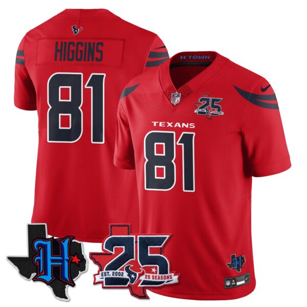 Houston Texans Jayden Higgins 25th Seasons in 2026 Basic Vapor Limited Jersey - Red