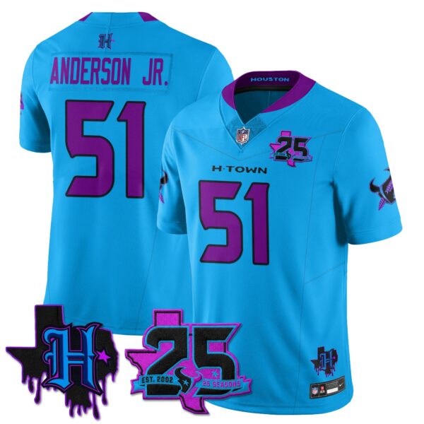 Houston Texans Will Anderson Jr. 25th Seasons in 2026 DJ Screw Vapor Limited Jersey - Blue
