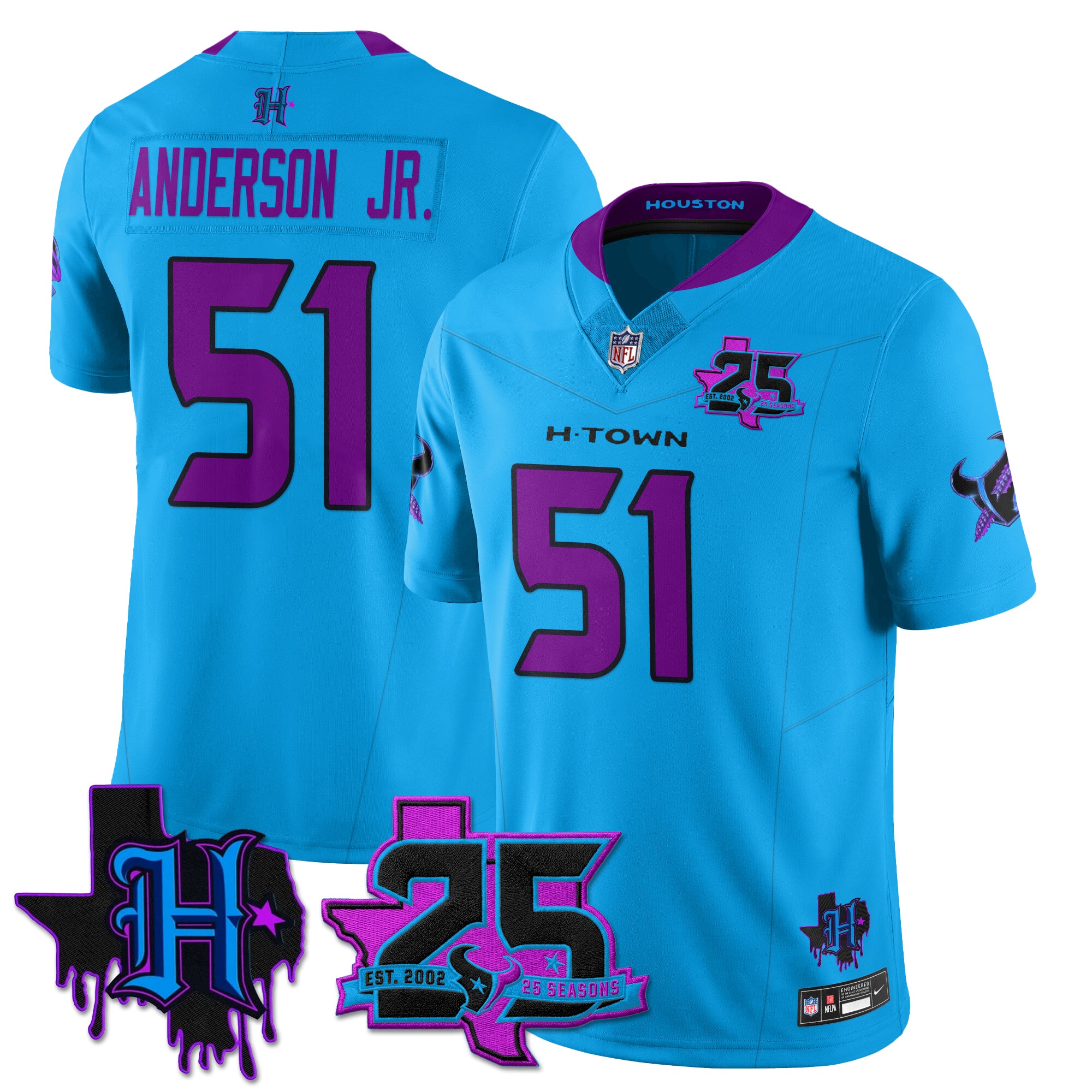 Houston Texans Will Anderson Jr. 25th Seasons in 2026 DJ Screw Vapor Limited Jersey - Blue