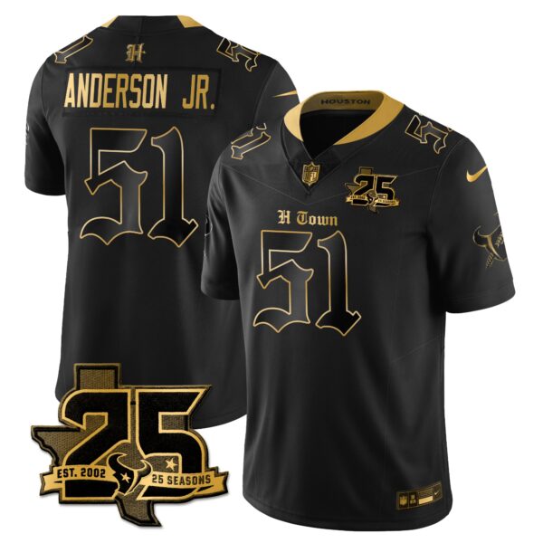 Houston Texans Will Anderson Jr. 25th Seasons in 2026 Gothic Vapor Gold Edition Limited Jersey - Black Gold