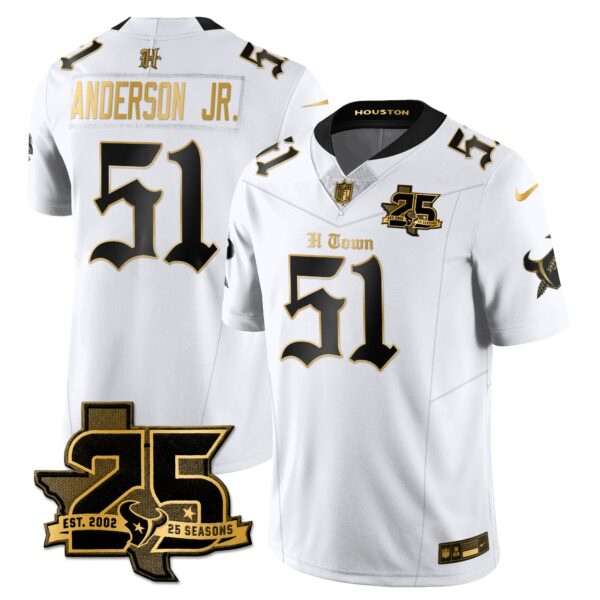 Houston Texans Will Anderson Jr. 25th Seasons in 2026 Gothic Vapor Gold Edition Limited Jersey - White Gold
