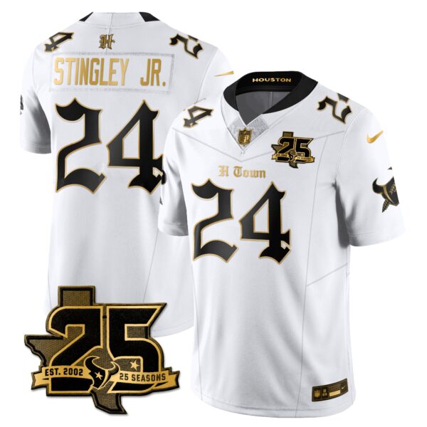 Houston Texans Derek Stingley Jr. 25th Seasons in 2026 Gothic Vapor Gold Edition Limited Jersey - White Gold